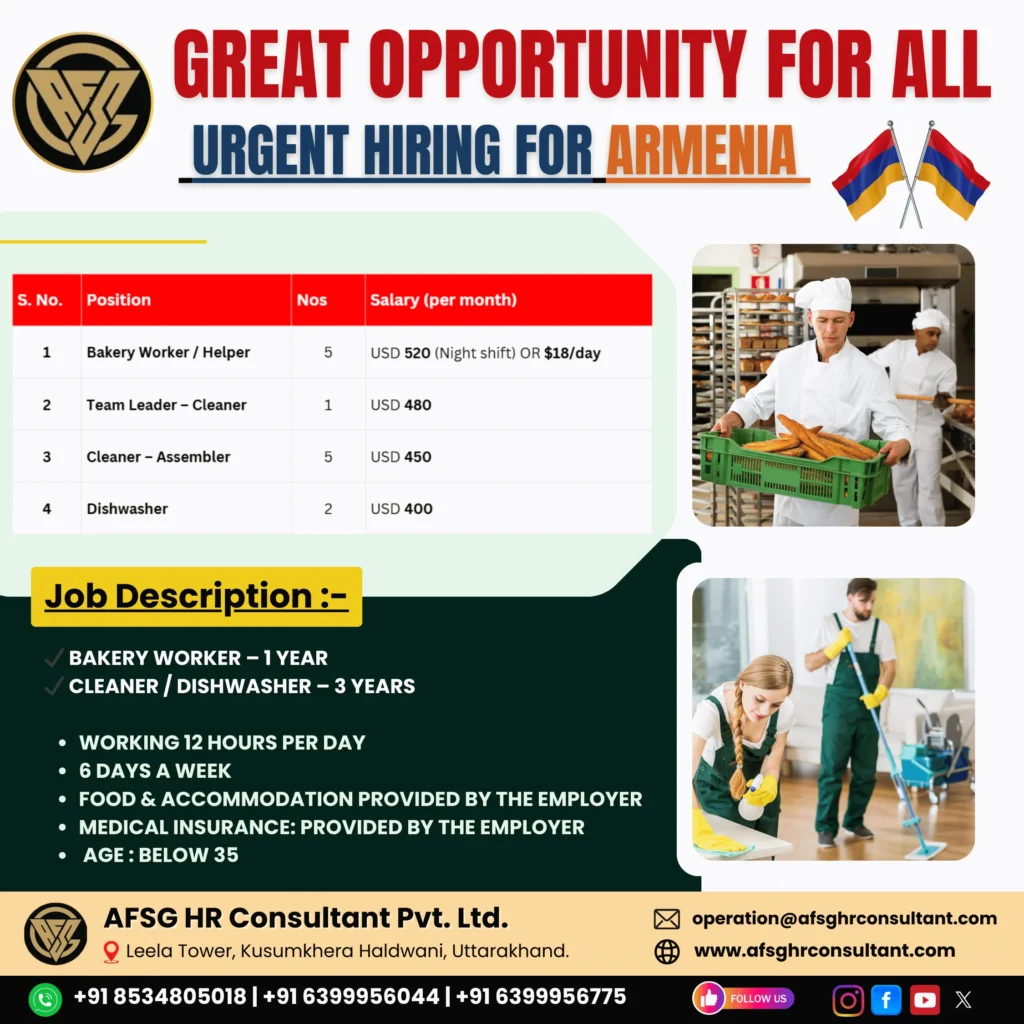 Jobs in Armenia for Indians
