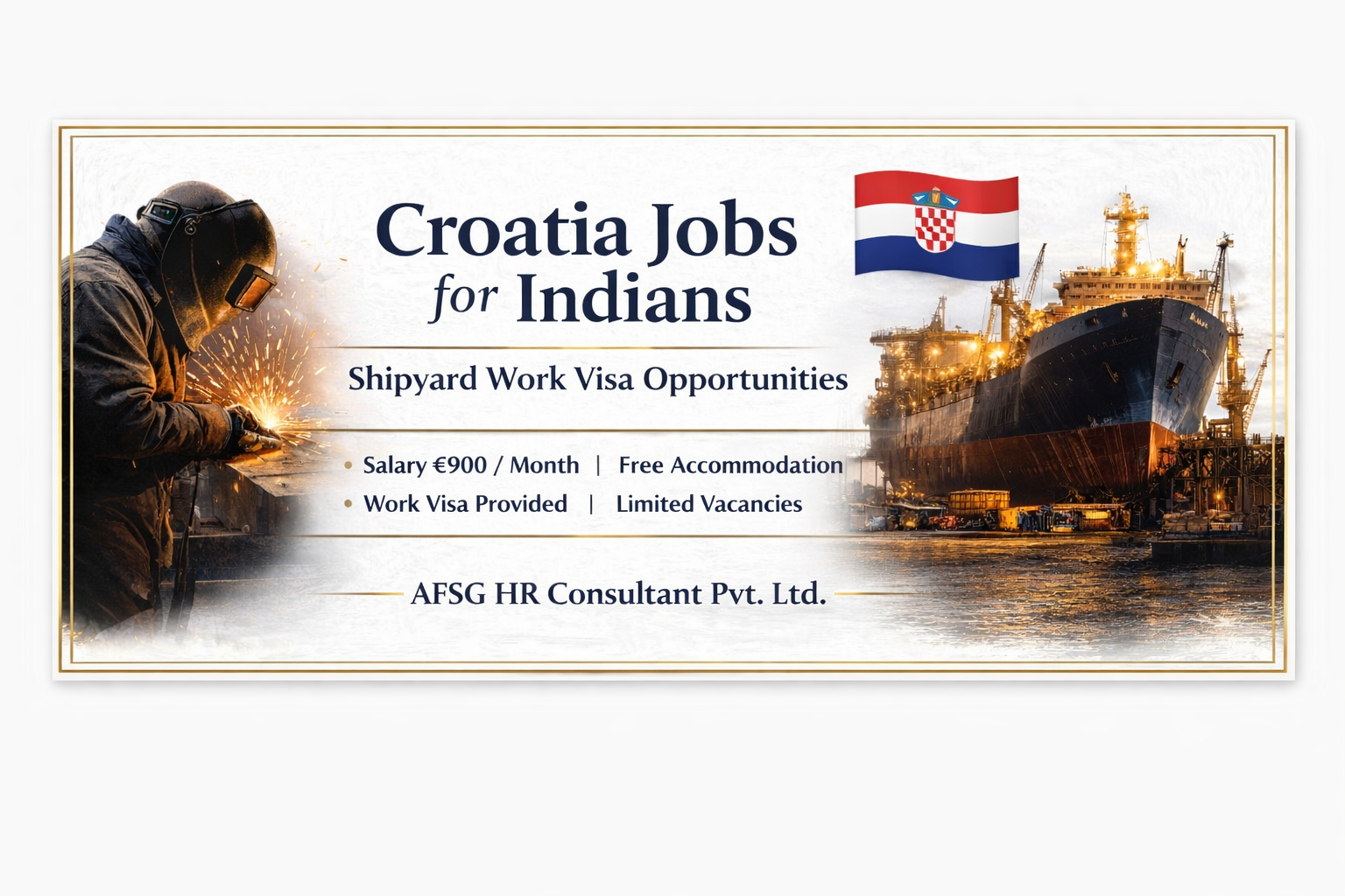 Croatia jobs for Indians shipyard work visa with salary and accommodation