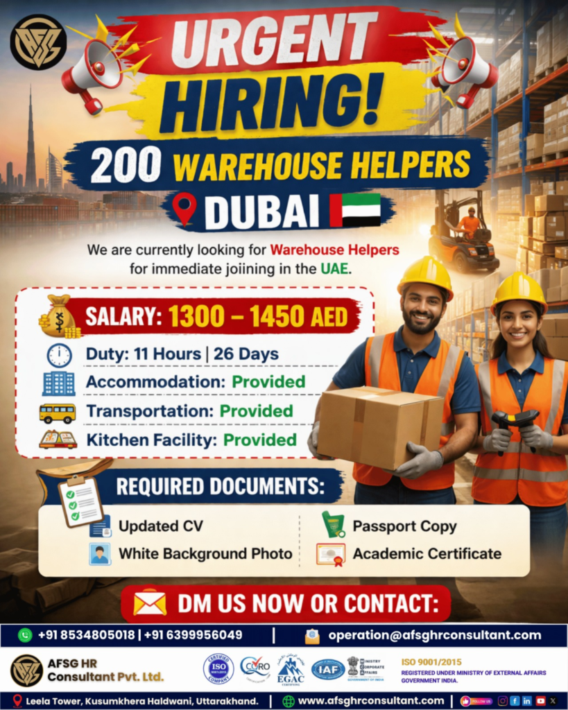 Warehouse Helpers Job in Dubai