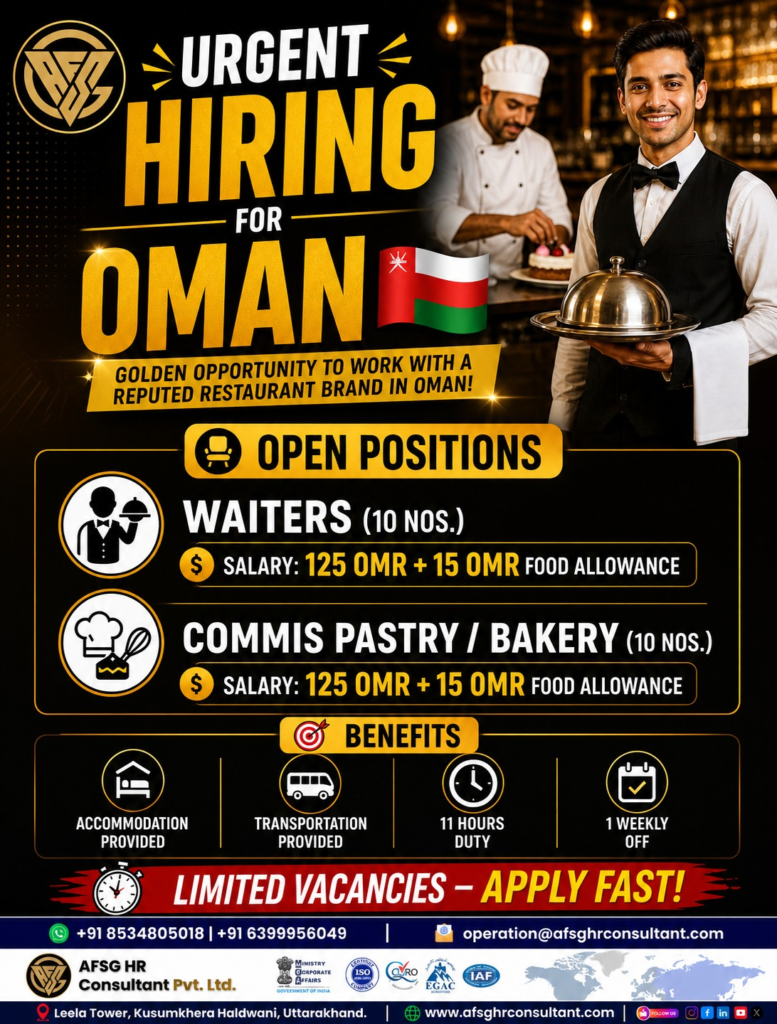 Hospitality Jobs in Oman for Indians